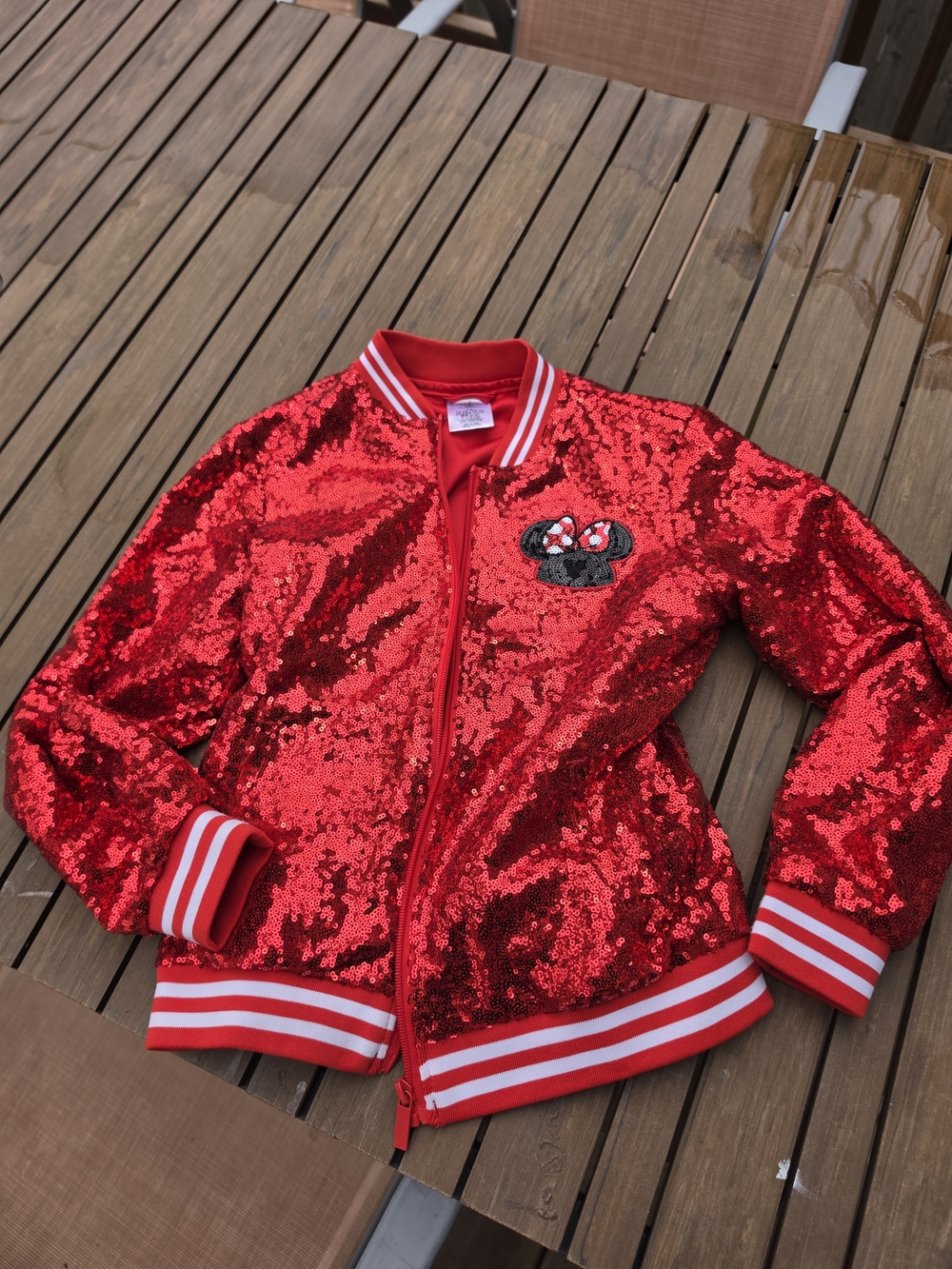 DISNEY. Mini Mouse. Girls' Red Sequin Bomber Jacket. Size 8 Girls